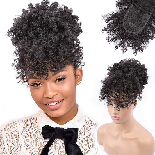 Afro hair bun and bang puff